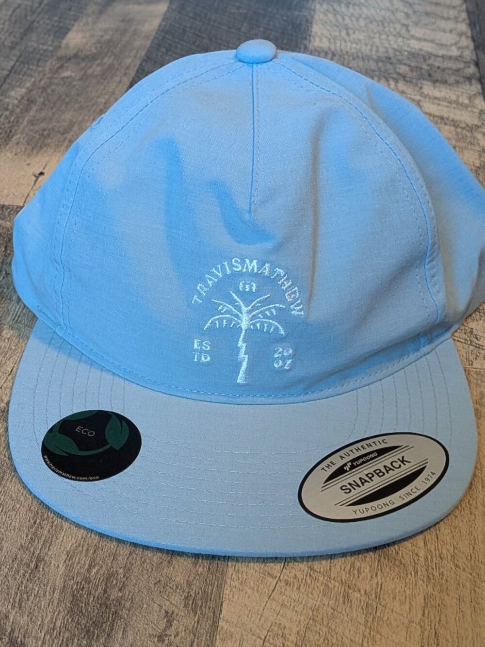 Travis Mathew Finally There Snapback Hat Green Flat Bill Palm Tree
